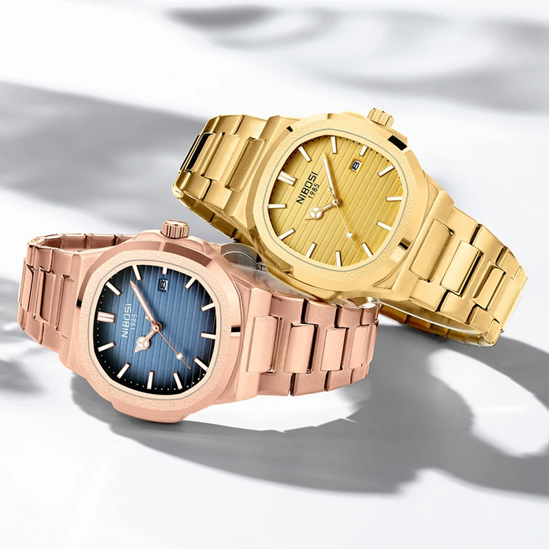 NIBOSI модные квадратные кварцевые часы мужские из нержавеющей стали