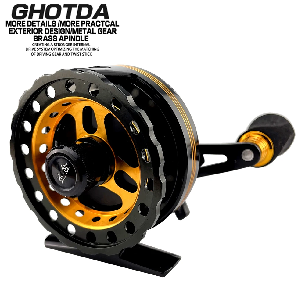 GHOTDA All Metal Ice Fishing Reel Right Left Handed Fishing Raft Wheel Ice Fishing Vessel Wheel Ultra-light Winter Fishing