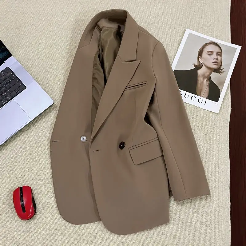 Весенне-осенний однотонный модный пиджак с воротником и длинными рукавами