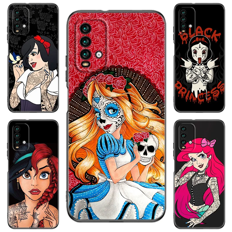 Черный чехол для телефона с тату-принцессой Xiaomi Redmi 11 Prime 11A 12C 13C A1 A2 Plus A3X 12 13 4G 10 13R 5G