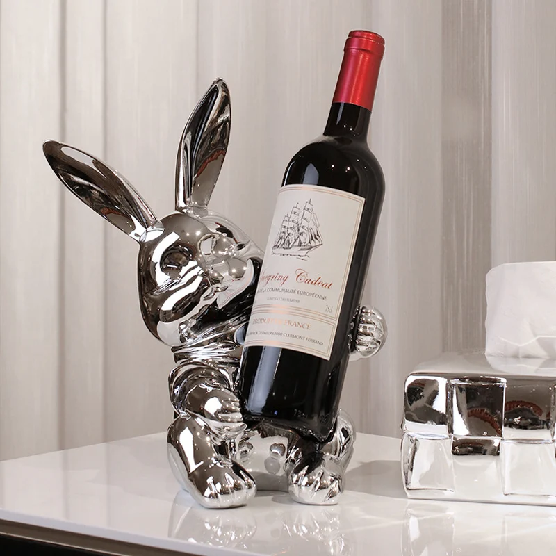 

Modern Craft Animal Statue Bottle Holder Scuplture Desktop Decoration Red Wine Organizer Ornaments Home Decor Accessories
