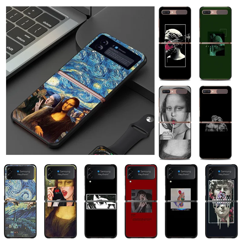 

Черный Жесткий чехол для телефона с защитой от падений для Samsung Z Flip 4 3, флип-чехол с искусственным принтом Моны Лизы Дэвида Ван Гога Galaxy ZFLIP4 ZFLIP3