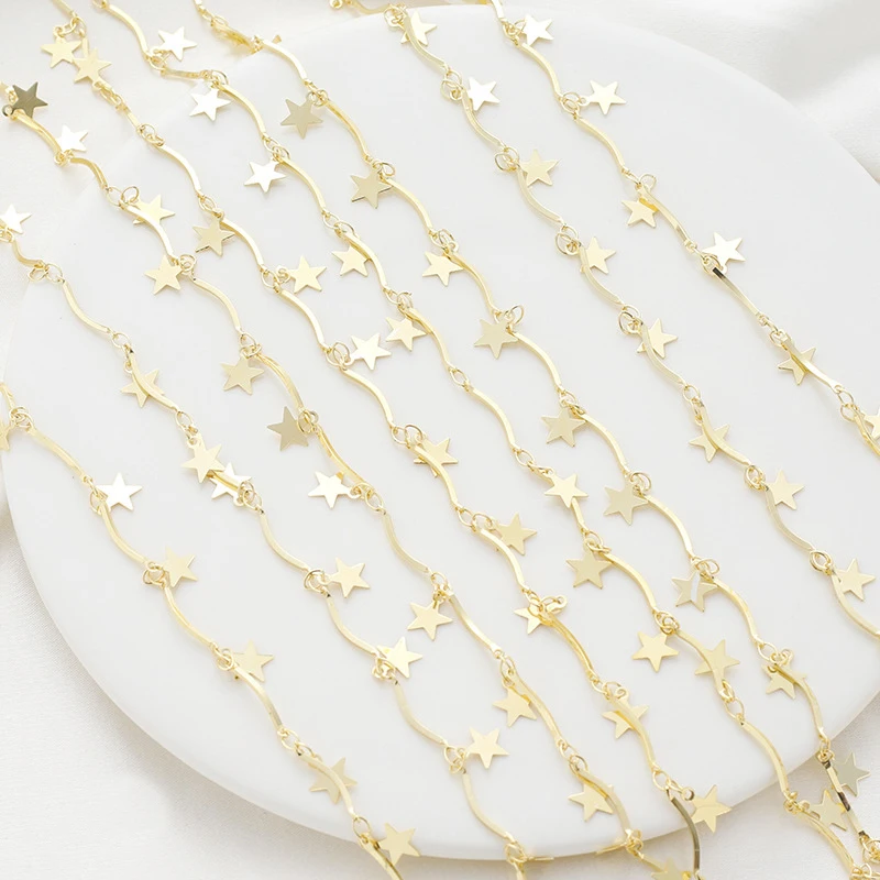 

1M Brass Gold Plated Curved Bar Chain With Shiny Star Charms Link Chain For Diy Bracelet Necklace Jewelry Making Findings Craft