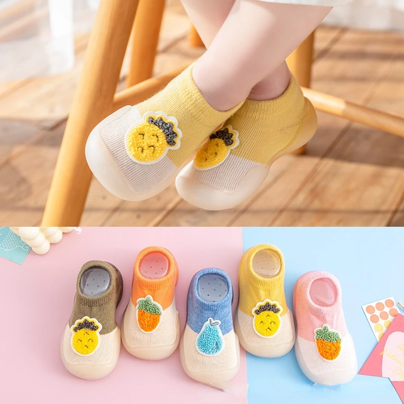 

Baby Knitted Cotton Shoes Cartoon Fruit Boys First Walkers Newborn Toddler Rubber Soft Sole Baby Shoes Newborn Kids Socks Shoes