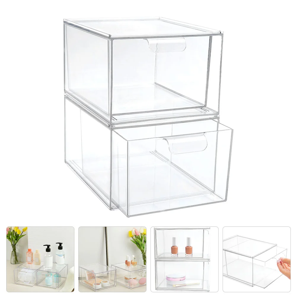 Storage Organizer Box Baskets Makeup Display Case Acrylic Clear Cube Drawer Stackable Basket Jewelry Coloured Skincare Packing