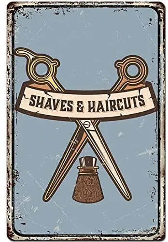 

Original Vintage Design Shaves Haircut Tin Metal Signs Wall Art | Thick Tinplate Print Poster Wall Decoration for Barber Shop