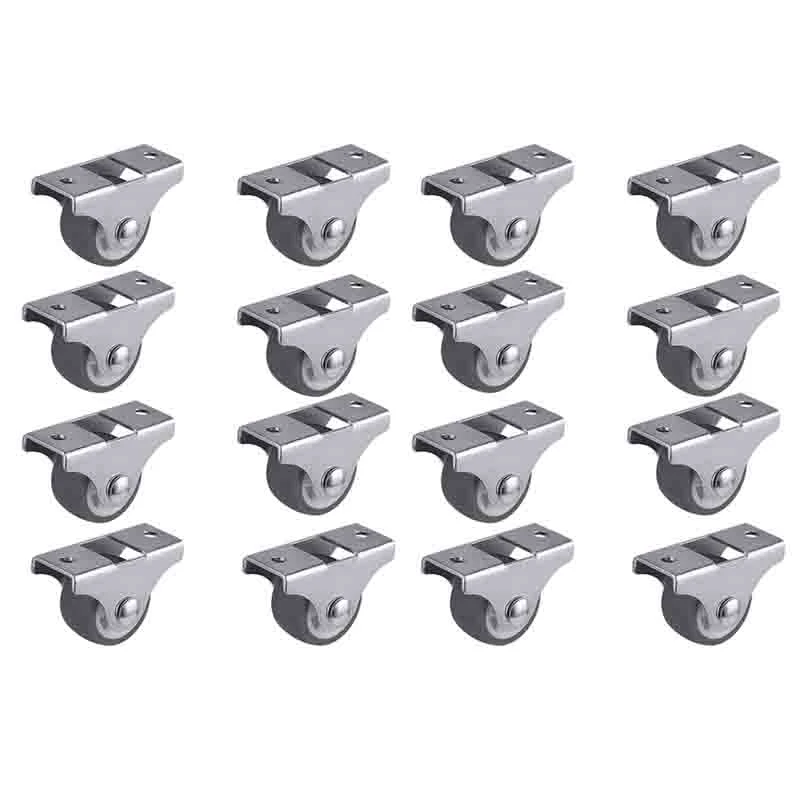 

16PCS TPE Caster Wheels Duty Fixed Casters With Rigid Non-Swivel Base Ball Bearing Trolley Wheels Top Plate 1 Inch
