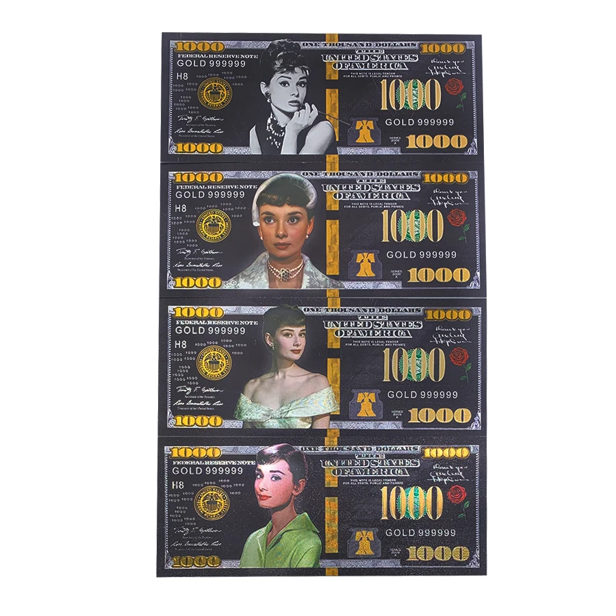 

New Audrey Hepburn Art Cards Black Gold Banknotes Gold Plated Coin Movie Star The Angel Lady Coin for Nice Collection