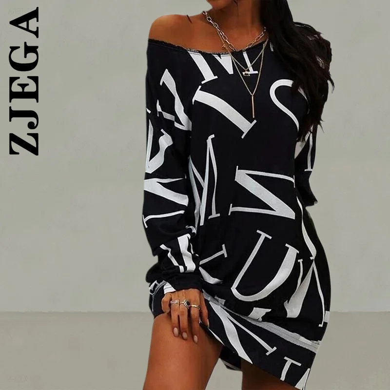 

Платье Zjega женское универсальное с буквенным принтом, длинная свободная простая эластичная рубашка в стиле хип-хоп, винтажная одежда