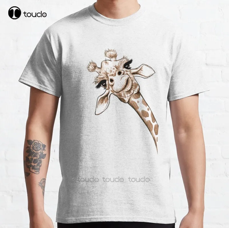 

Классическая хлопковая Мужская футболка, рисунок жирафа, индивидуальный заказ, для подростков, унисекс, цифровая печать, рандомный подарок