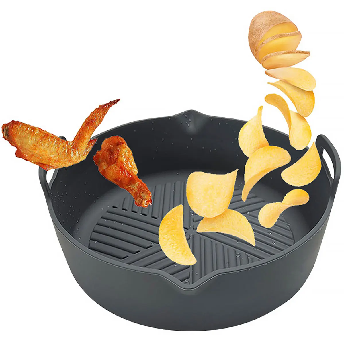 

L Air Fryer Silicone Pot 8 Inch Reusable Air Fryer Silicone Basket Replacement for Paper Liners BPA-Free Round Silicone Baking