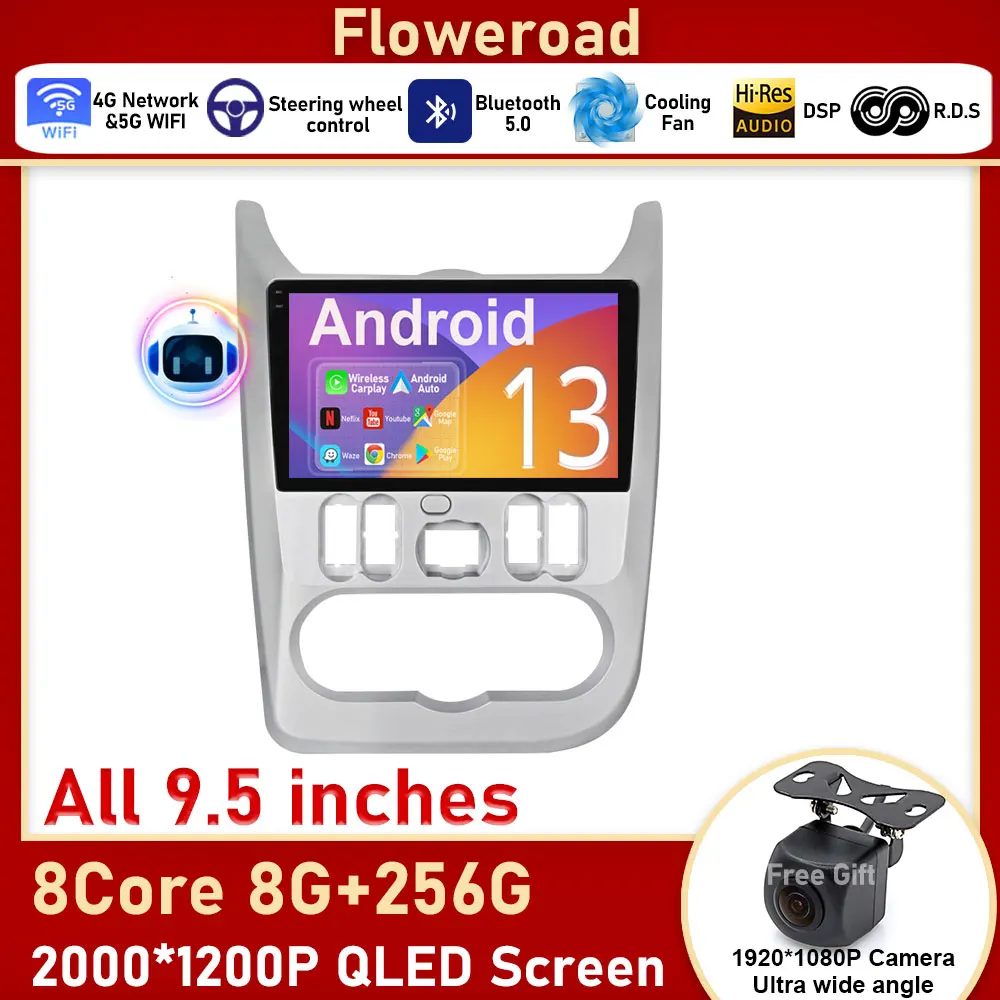 Беспроводной Android для Renault Logan Sandero 2009 - 2015 Dacia Duster 2010 2017 Автомагнитола