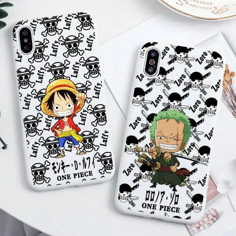 

Cute Funny Anime One Piece Luffy Zoro Chopper Phone Case For iphone 14 Plus 13 12 Mini 11 Pro Max XS X XS XR White Cover