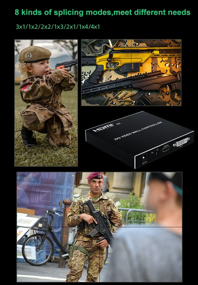 Фото Контроллер видеостены 4K 2x2 1X2 1X3 1X4 DVI HDMI, процессор для сращивания нескольких экранов 1080P 60Гц, 4-канальный видеопроцессор для ТВ, 180 каналов °   Перевернуть №5