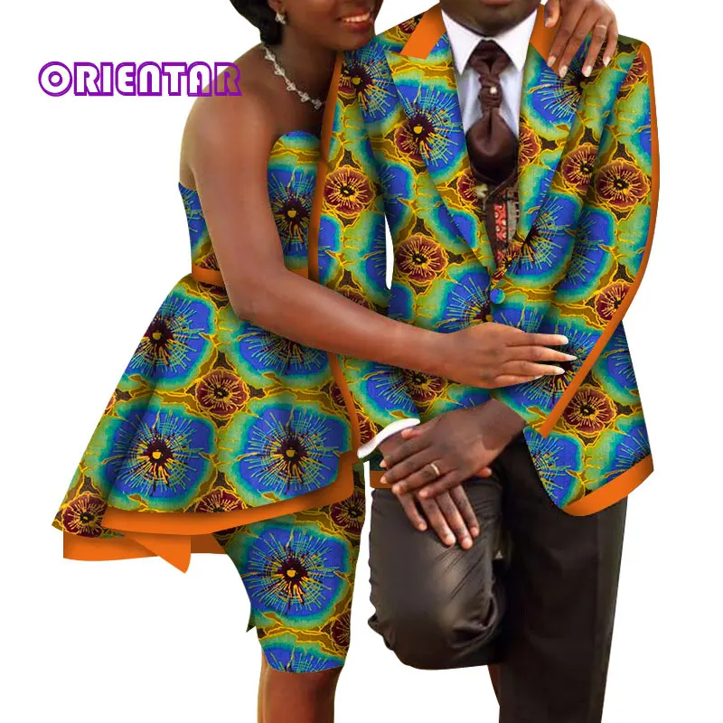 African Clothes for Couple African Print Cotton Women African Skirts Set and Men African Blazer Couples African Clothing WYQ481