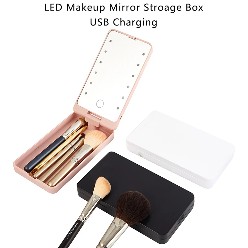 

1PC 360° Rotation LED Makeup Mirror Portable Led Touch One-Face Storage Box Pocket Rectangle Folding Mirrors