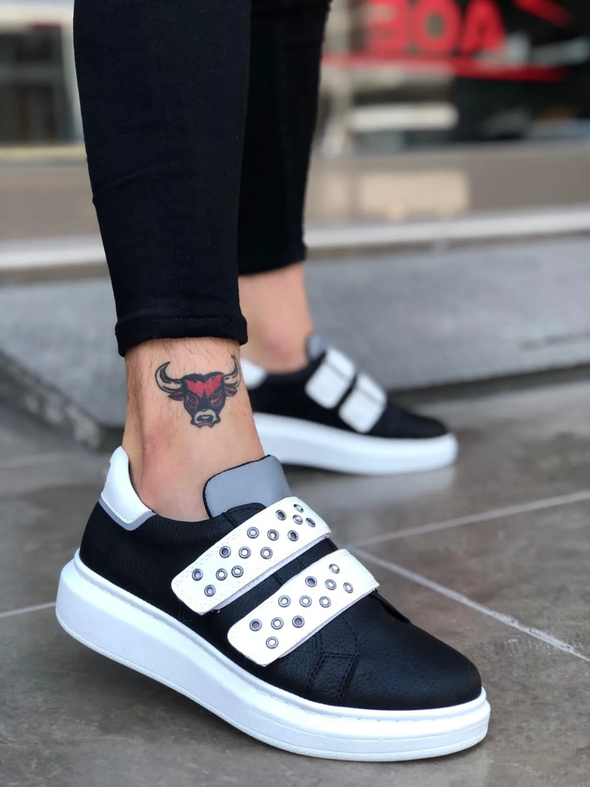 

BveA Store men's fashion spring summer winter comfortable daily Erb Reflektörlü Black White Velcro Thick Outsole Shoe