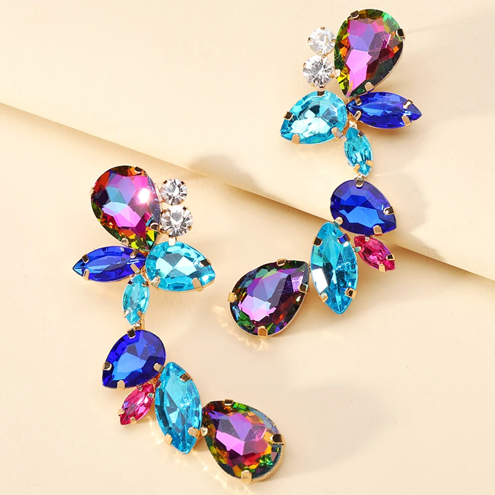 

Fashion Colorful Crystal Geometry Pendant Women's High Quality Luxury Design Unique Personality Earrings Party Pendant Jewelry