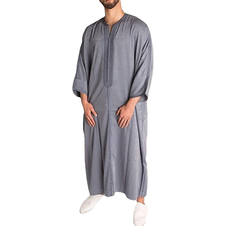 Ramadan Kaftan Arab Muslim Robe Men Jubba Thobe Long Sleeve Dubai Islamic Ethnic Gown Nightshirts Fashion Loose Casual Clothes