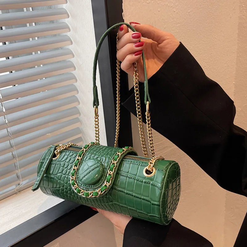 

Stone Pattern Leather Barrel Shaped Handbags 2022 Luxury Fashion Designer Handbags PU Women's Small One Shoulder Crossbody Tote