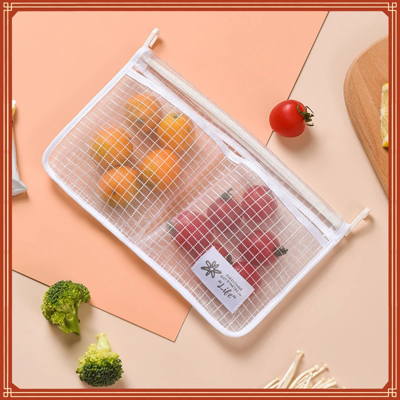

Refrigerator Storage Mesh Bag Portable Seasoning Food Snacks Net Bag Double Compartment Hanging Bag Kitchen Accessories