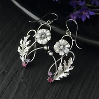 new vintage silver color hollow flower metal hook dangle earrings for women party fashion simple temperament jewelry gifts