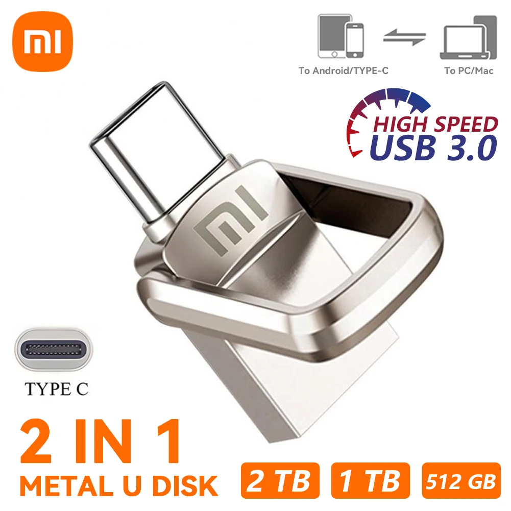 

XIAOMI 2TB USB Flash Drives Mini Metal Real Capacity Memory Stick 1TB Pen Drive Creative Business Gift Silver Storage U Disk