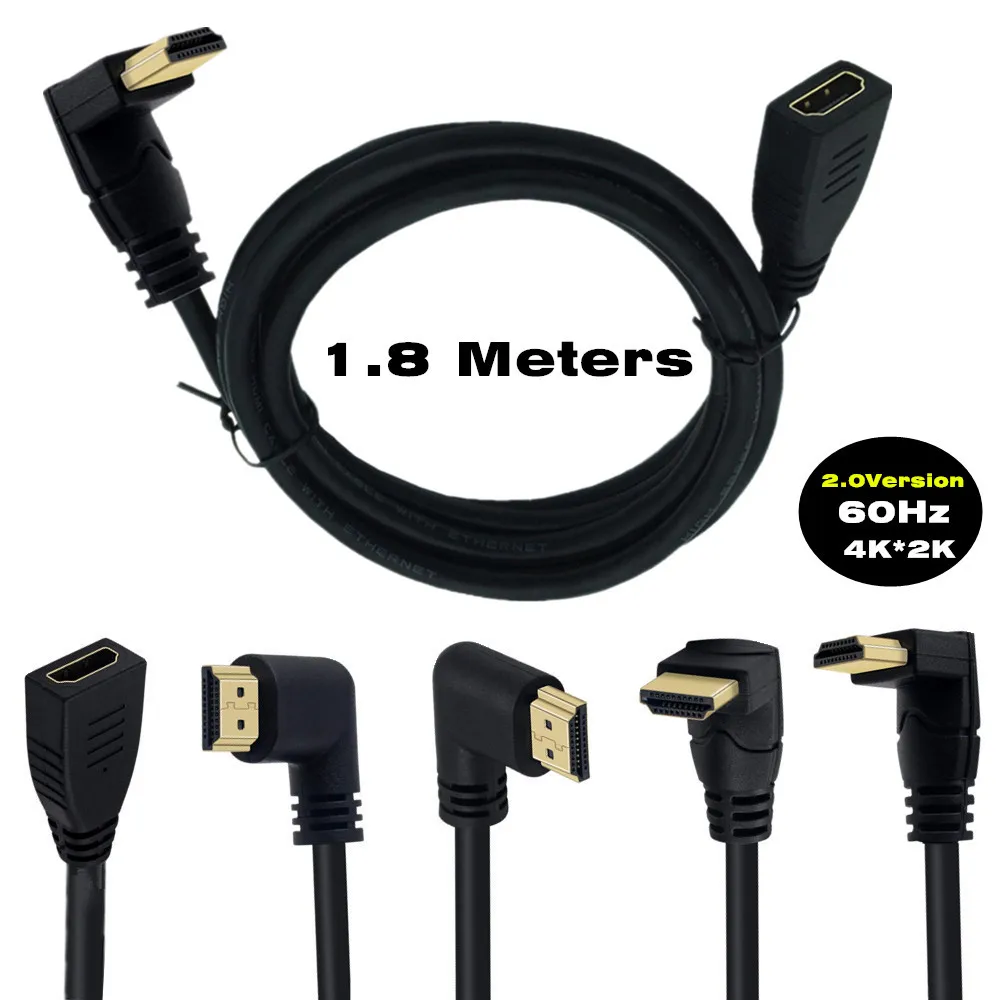 

Compatible HDMI ultra high definition cable version 2.0, 4K * 2K/60Hz male to female extended pair connection, right bend 1.8m