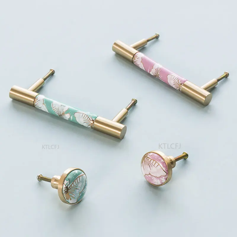 

Nordic Creative American Gold Butterfly Ceramic Handle Small Brass Drawer Wardrobe Cabinet Door Handle Round Single Hole