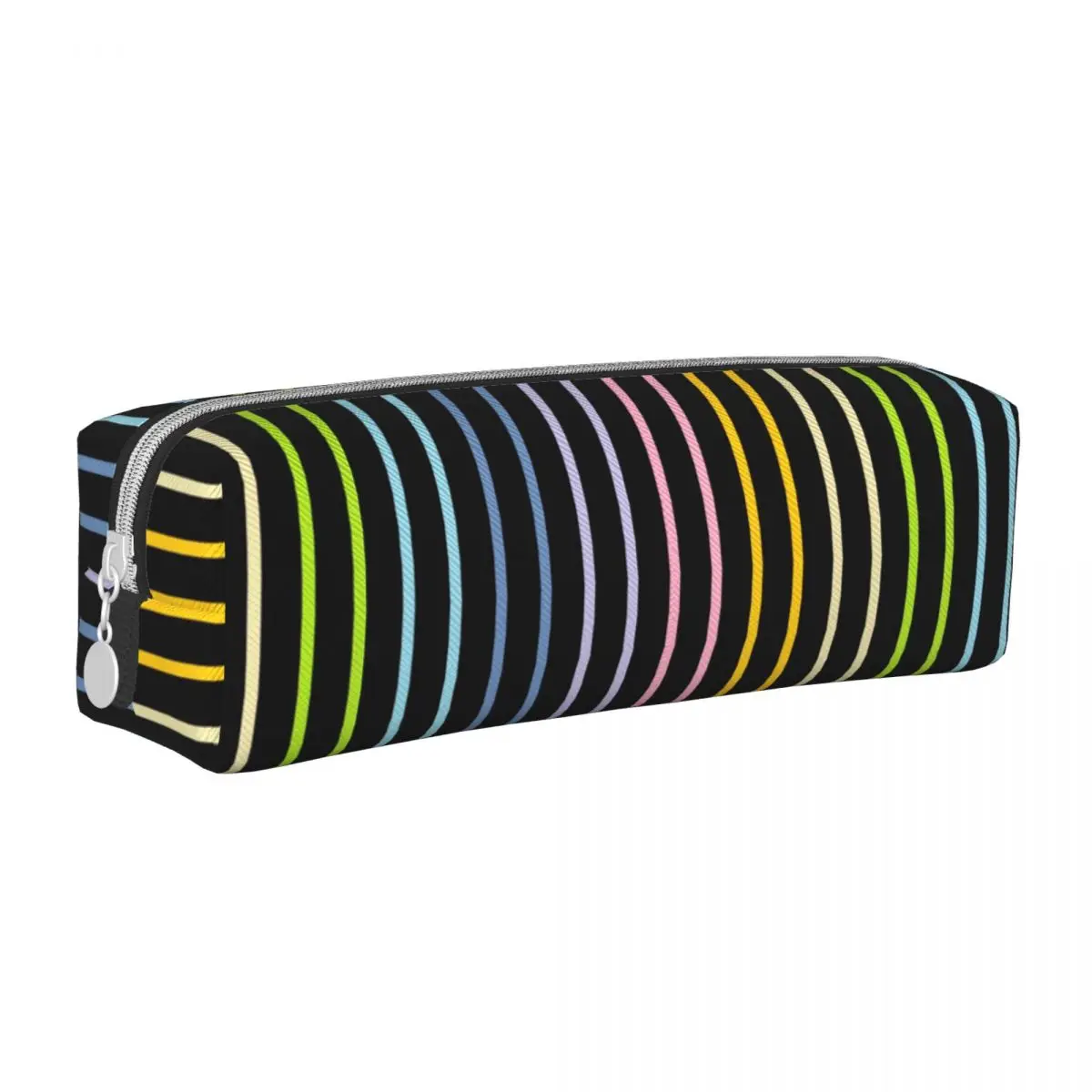 

Rainbow Striped Square Pencil Case Vertical Stripes Print Stationery Boy Girl Leather Pencil Box Kawaii Zipper Pen Bag