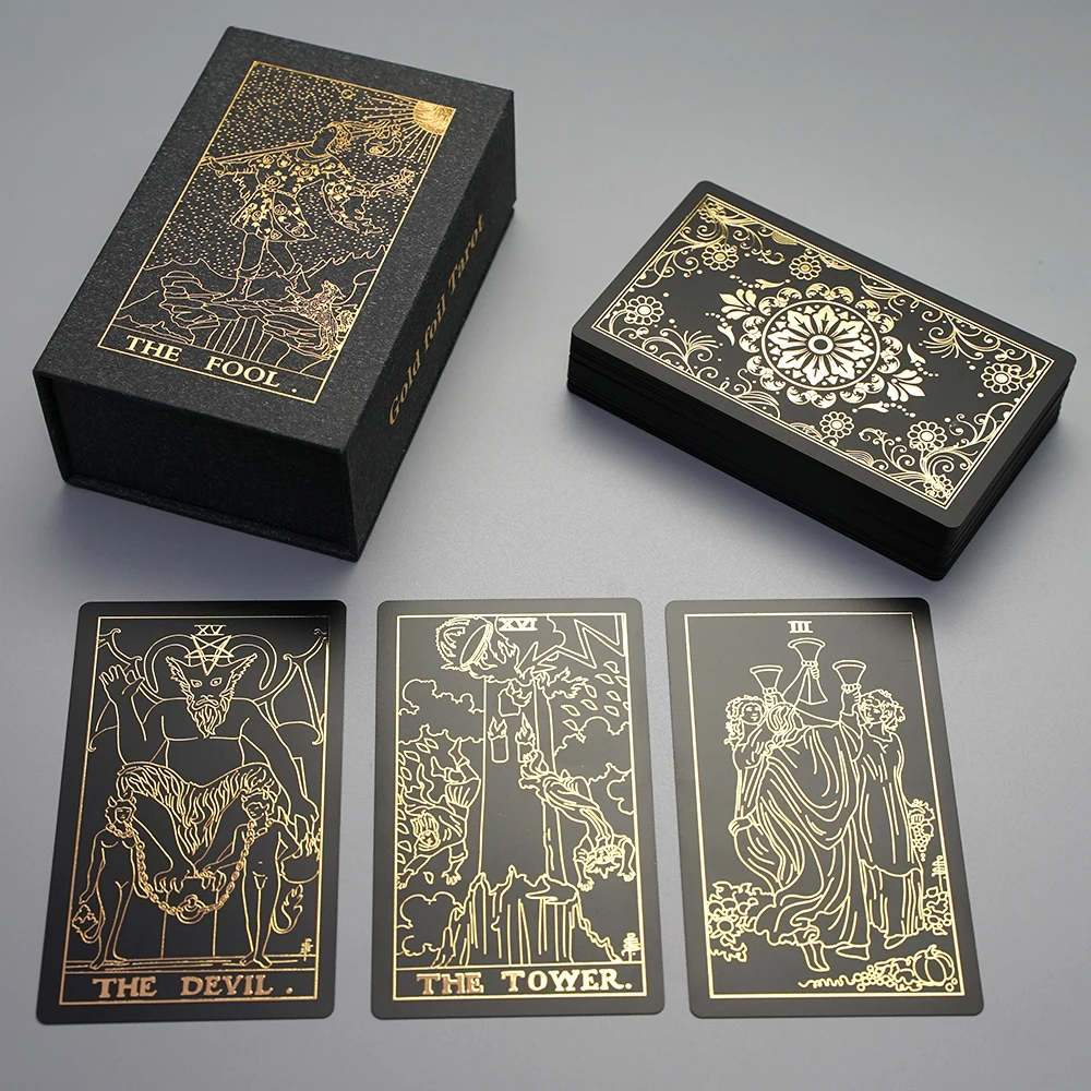 

PVC Black Golden Card Back Gold Foil Tarot Hot Stamping Waterproof and Wear-resistant Board Game Card Divination Luxury Gift Set