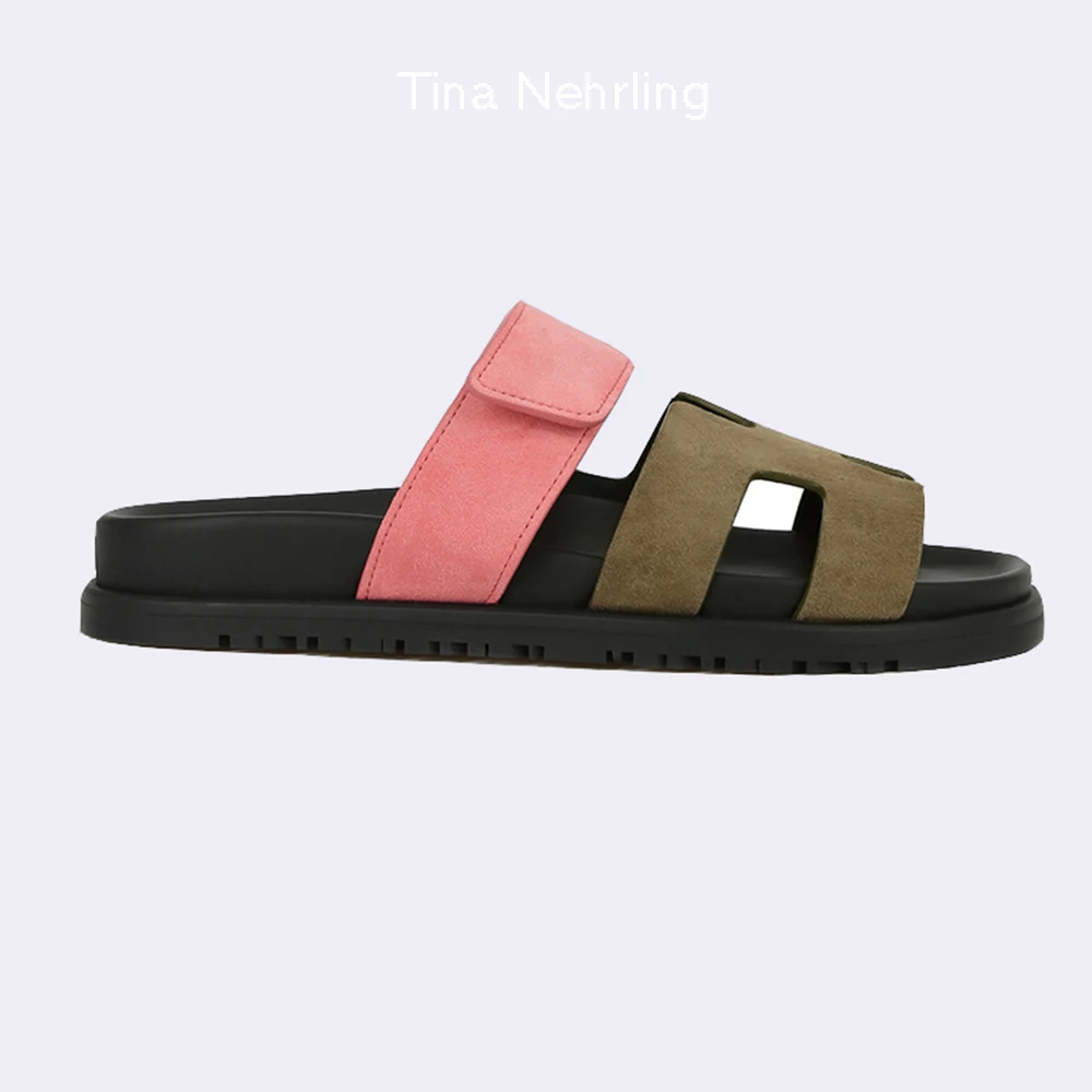 

Женские пляжные шлепанцы tinanhrling, кожаные сандалии на плоской подошве, дизайнерская обувь для отдыха, лето