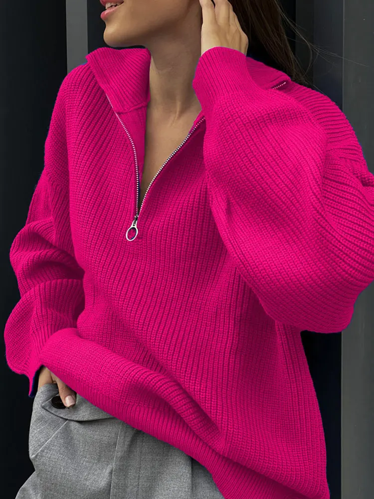 

Женский свитер-поло с воротником на молнии, универсальный Повседневный пуловер с длинным рукавом, Осень-зима 2022