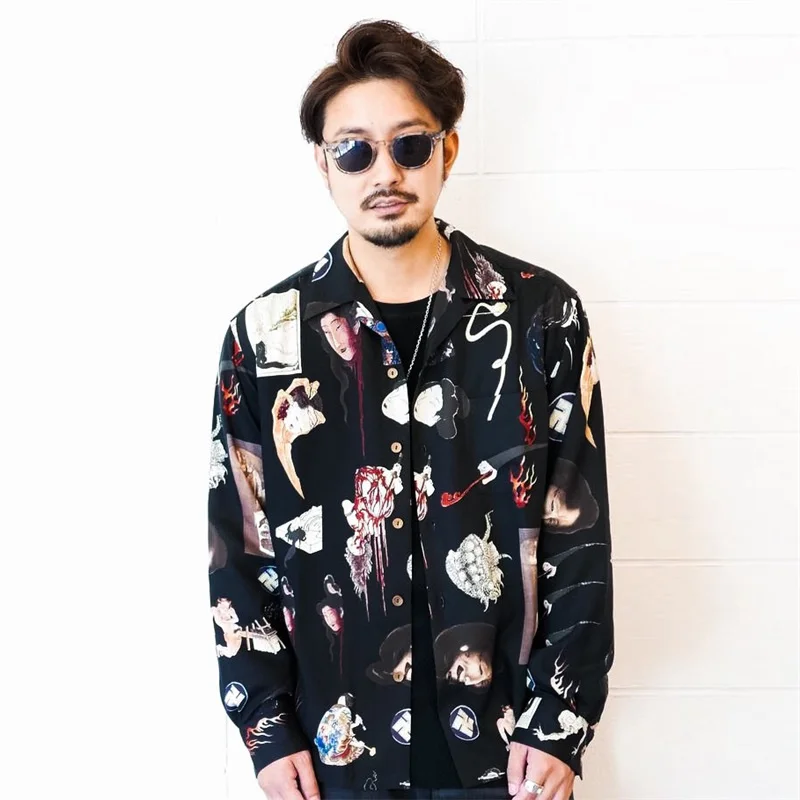 

Гавайская Свободная рубашка WACKO с рукавами, универсальная уличная куртка с принтом Призрака и граффити, рубашка для пар