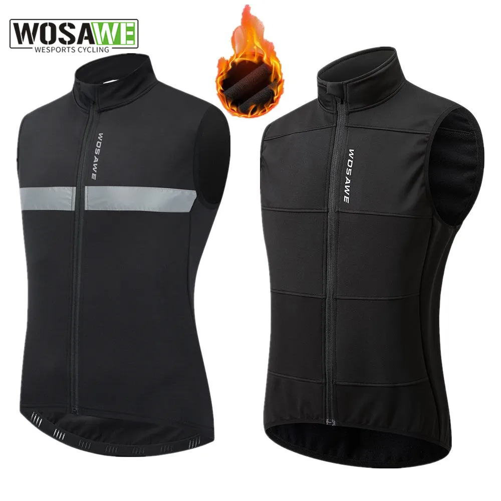 

WOSAWE Autumn Winter Men's Cycling Vest Reflective Windproof Sleeveless MTB Bike Jacket Thermal Fleece Bicycle Gilet Jersey Coat