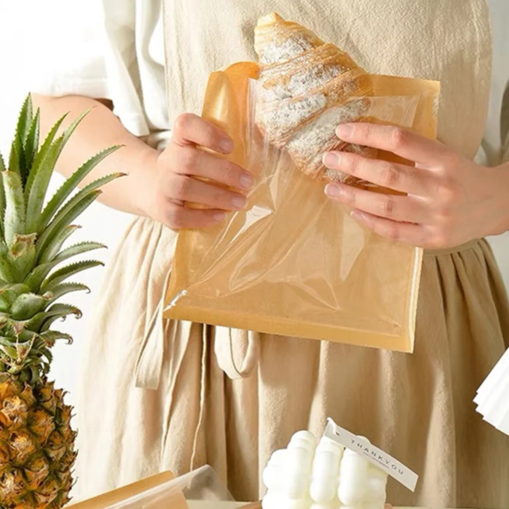 

100pcs Single Use Bakery Bags with Window Toast Paper Bags Cookies Pastries Bags