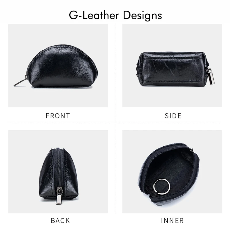 Genuine Leather Coin Purse Oil Wax Leather Handmade Small Coin Wallet Key Bag Zipper Change Purses