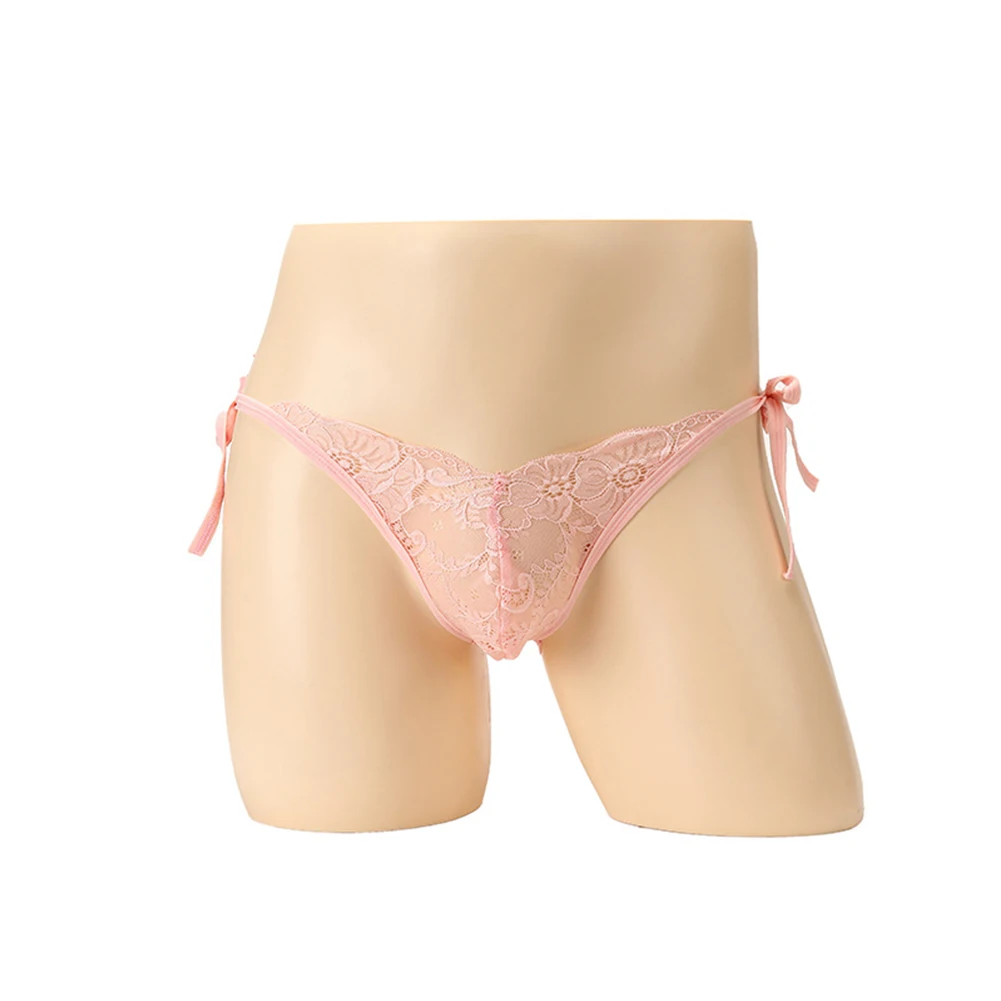 

Men See-through Underwear Sheer Mesh Lace Briefs Sexy Heart Hollow Crotchless V-string Panties Lace-up Sissy Erotic Lingerie