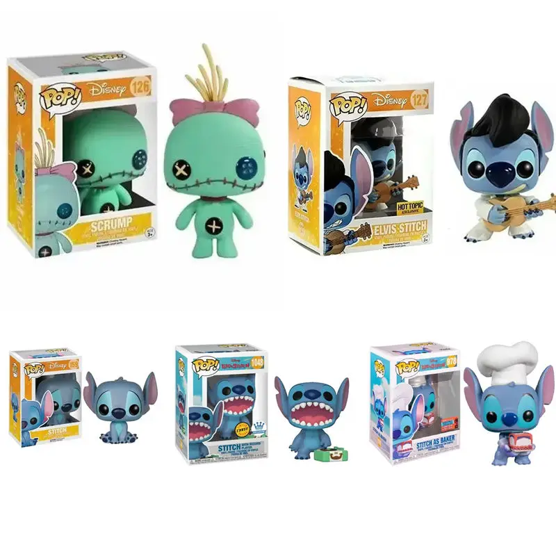Фото FUNKO Pop Стич с проигрывателем виниловых пластинок 1048 #   Скръмп 126 #   Элвис Стич 127 #   Стич 978 #   159 # Виниловая фигурка 10 см, коллекционная кукла из ПВХ №1
