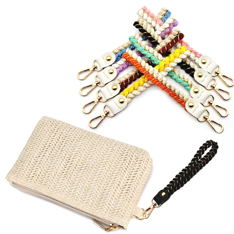 

Яркий плетеный хлопковый ремешок для сумок 1,5*23 см, ремешок для сумок на запястье, короткий ремешок на цепочке, кошелек, ремешок для сумок, сумка на цепочке