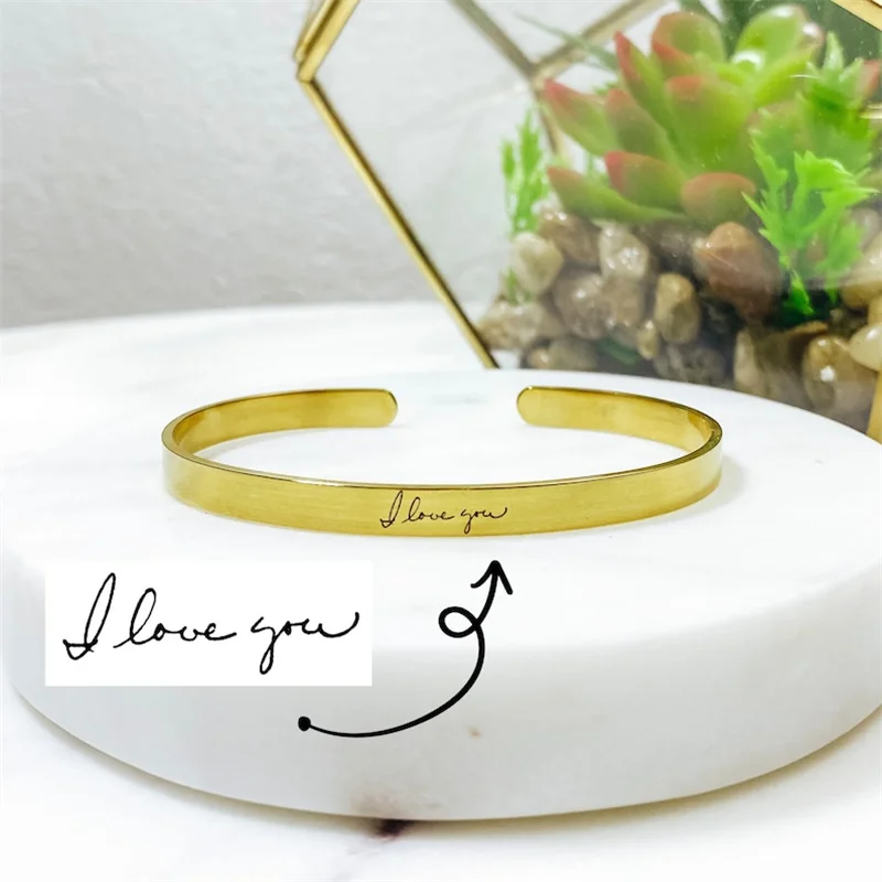 

Personalized Custom Handwriting Opening Cuff Bangle Bracelet For Lovers