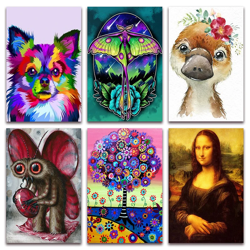 

New Full Diamond painting mosaic embroidery Dog Butterfly Duck Tree Mona Lisa Rabbit Donkey Parrot Cat Flowers cross stitch E220