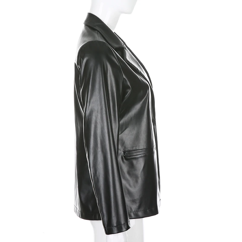 2021 New Streetwear Single Breasted Black Fashion PU Ladies Autumn Jacket Ladies Jacket Y2K Gothic Retro 90s Clothing Coat