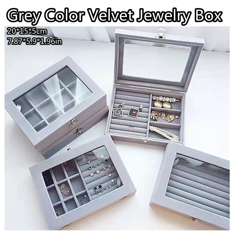 

Velvet Jewelry Display Box with Glass Window Dustproof Jewelry Organizer for Earring/Bracelet/Necklace/Ear Stud Storage Case