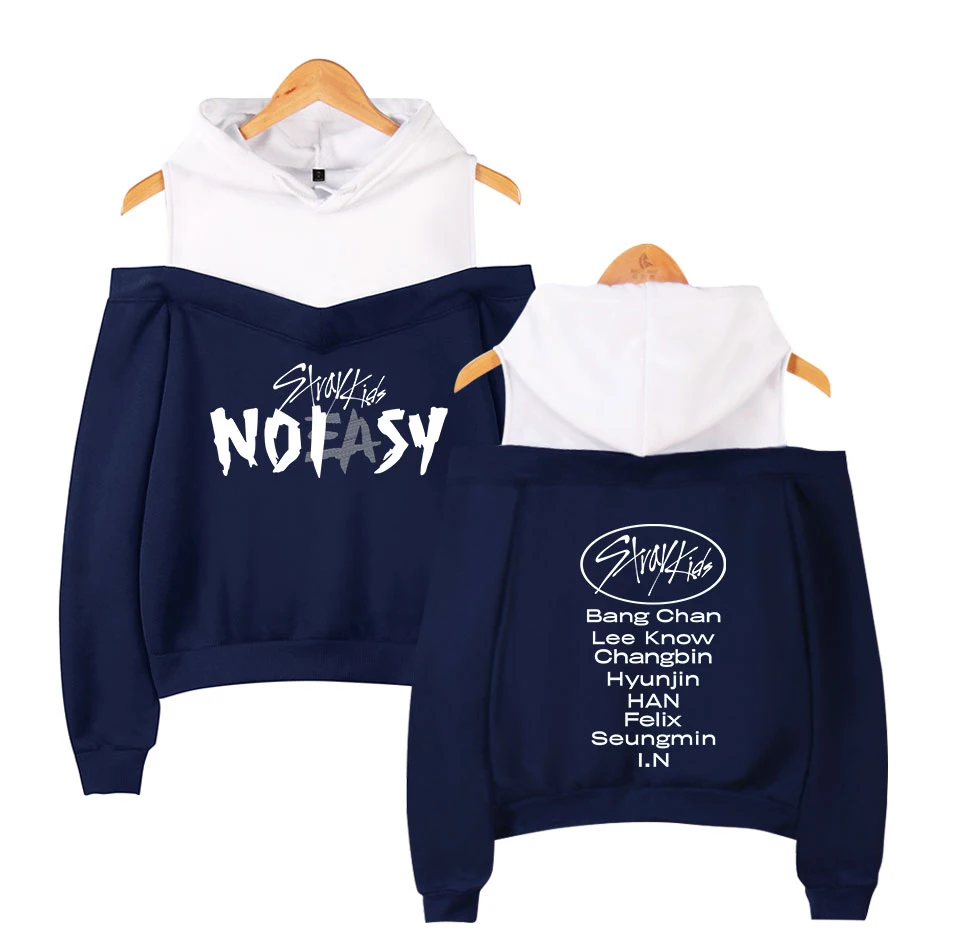 

Толстовка SKZ Noeasy с открытыми плечами для детей, Женская Корейская пикантная толстовка с открытыми плечами, осенняя одежда для фанатов Kpop с длинным рукавом