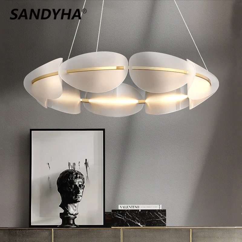 

SANDYHA Nordic Luxury Creative Annular Petal Chandelier Simple Household LED Pendant Lamp Bedroom study living Decorative Light