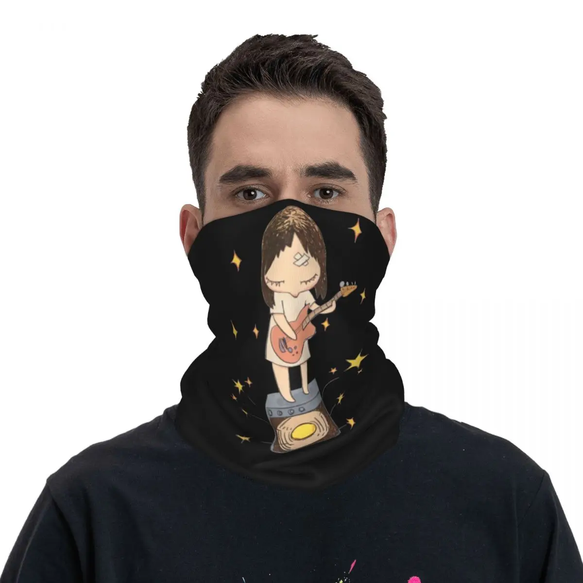 

Men Women Yoshitomo Nara Playing Guitar Bandana Merch Neck Cover Printed Face Scarf Multifunctional Headwear