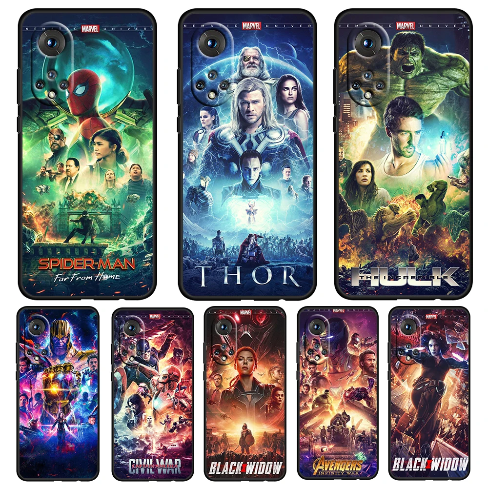 

Marvel Avengers infinity Saga For Honor 60 50 20 SE Pro X30 10X 10i 10 9X 9A 8X 8A Lite Silicone Soft TPU Black Phone Case Capa