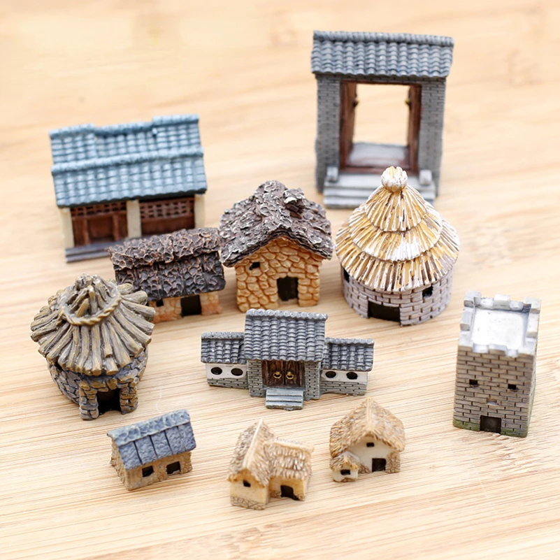 

2023 Home Garden Decor Ornaments DIY Antique Mini House Retro Building Micro Fairy Garden Figurines Miniatures/Terrarium Vintage
