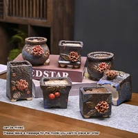 korean style hand kneaded ceramic succulent plant flower pot home square creative maifan stone rough pottery painted flower pot